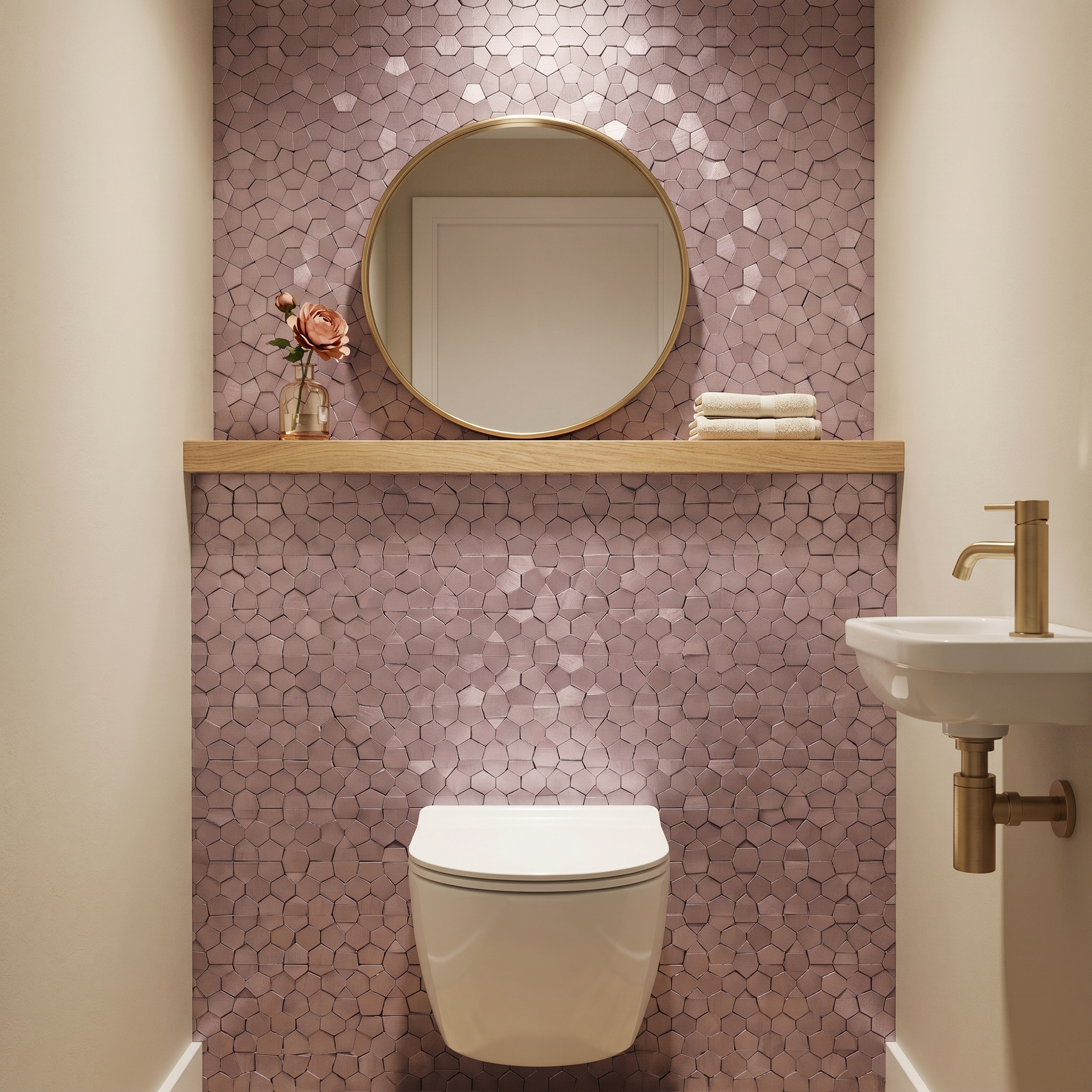 Pentagon 3D Pink Peel & Stick Splashback | 28.2×28.2 cm | Self-Adhesive Mosaic Tile