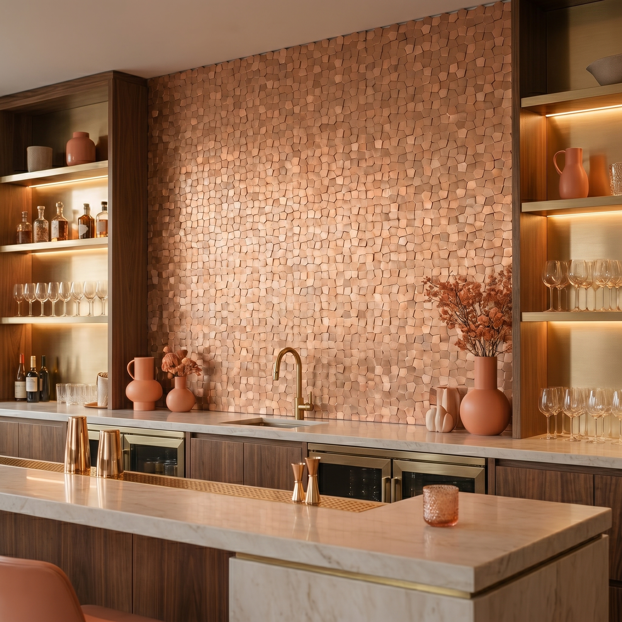 Pentagon 3D Salmon Peel & Stick Splashback | 28.2×28.2 cm | Self-Adhesive Mosaic Tile