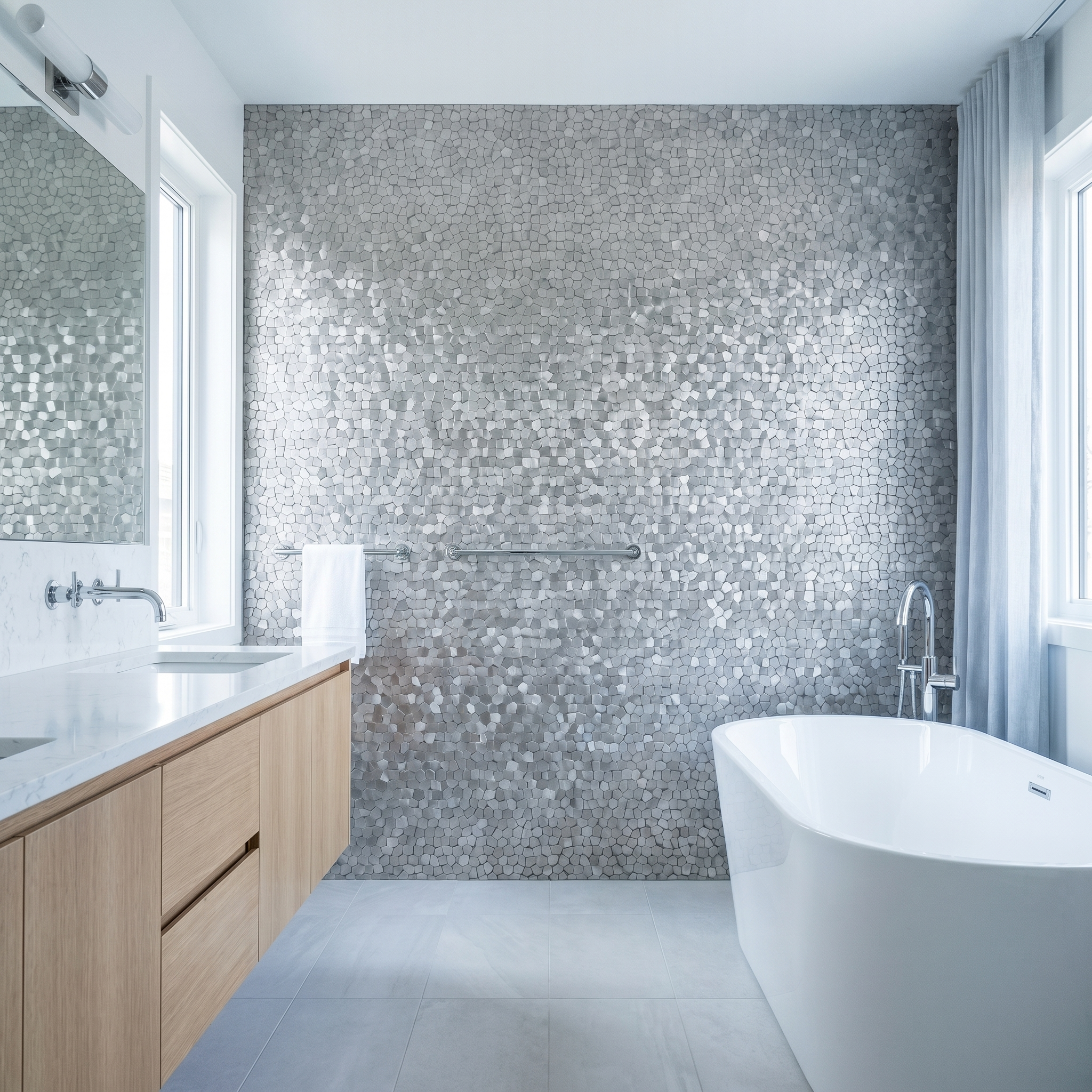 Pentagon 3D Silver Peel & Stick Splashback | 28.2×28.2 cm | Self-Adhesive Mosaic Tile