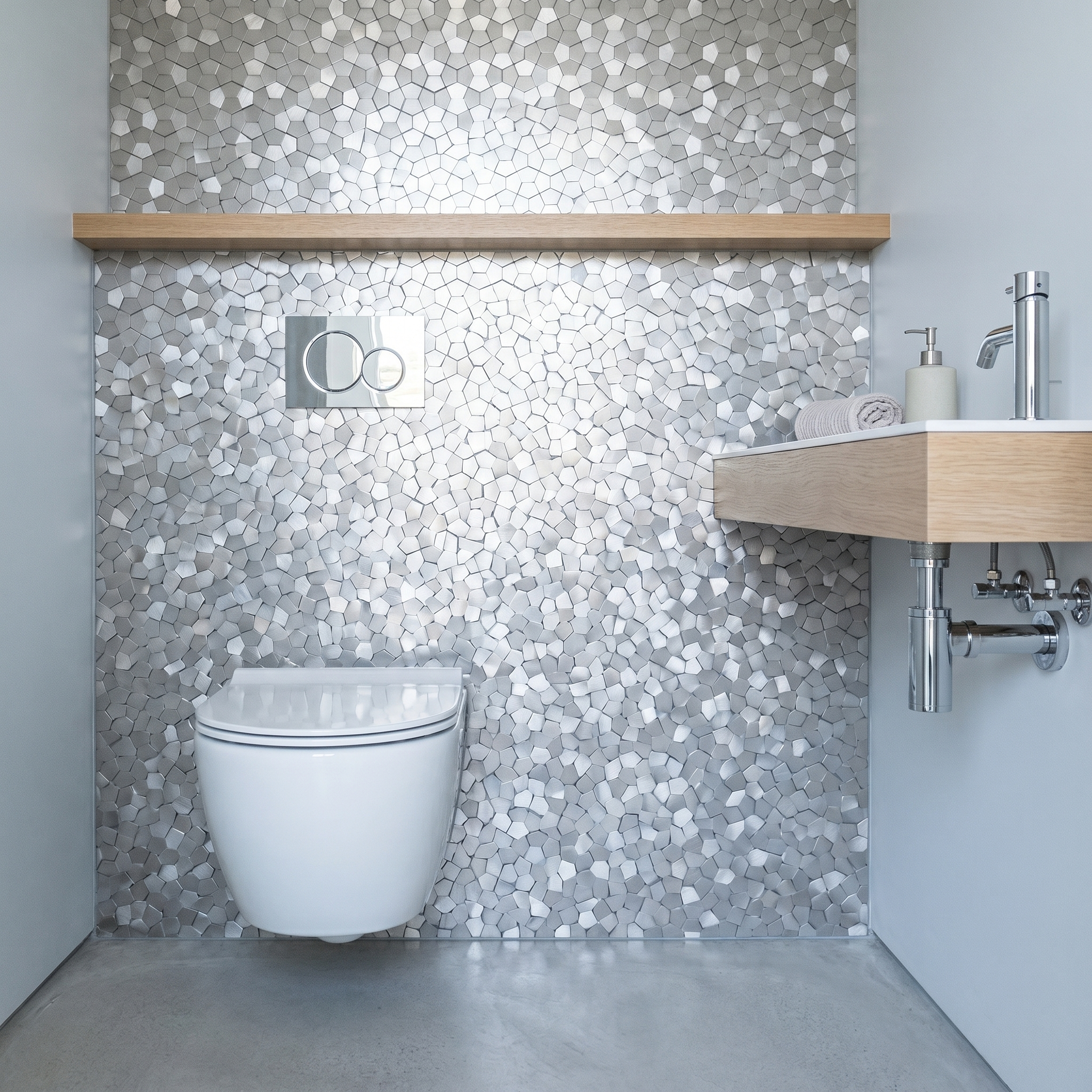 Pentagon 3D Silver Peel & Stick Splashback | 28.2×28.2 cm | Self-Adhesive Mosaic Tile