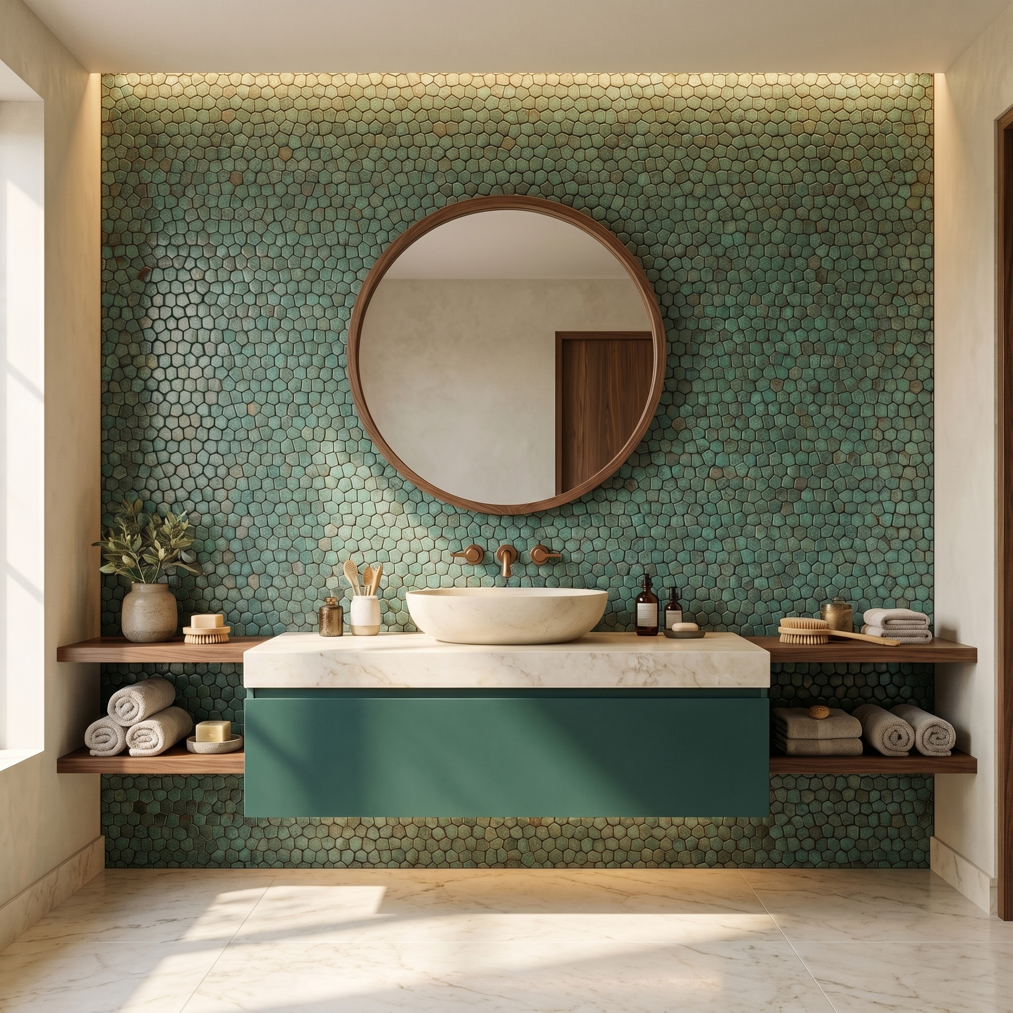 Pentagon 3D Patina Copper Peel & Stick Splashback | 28.2×28.2 cm | Self-Adhesive Mosaic Tile