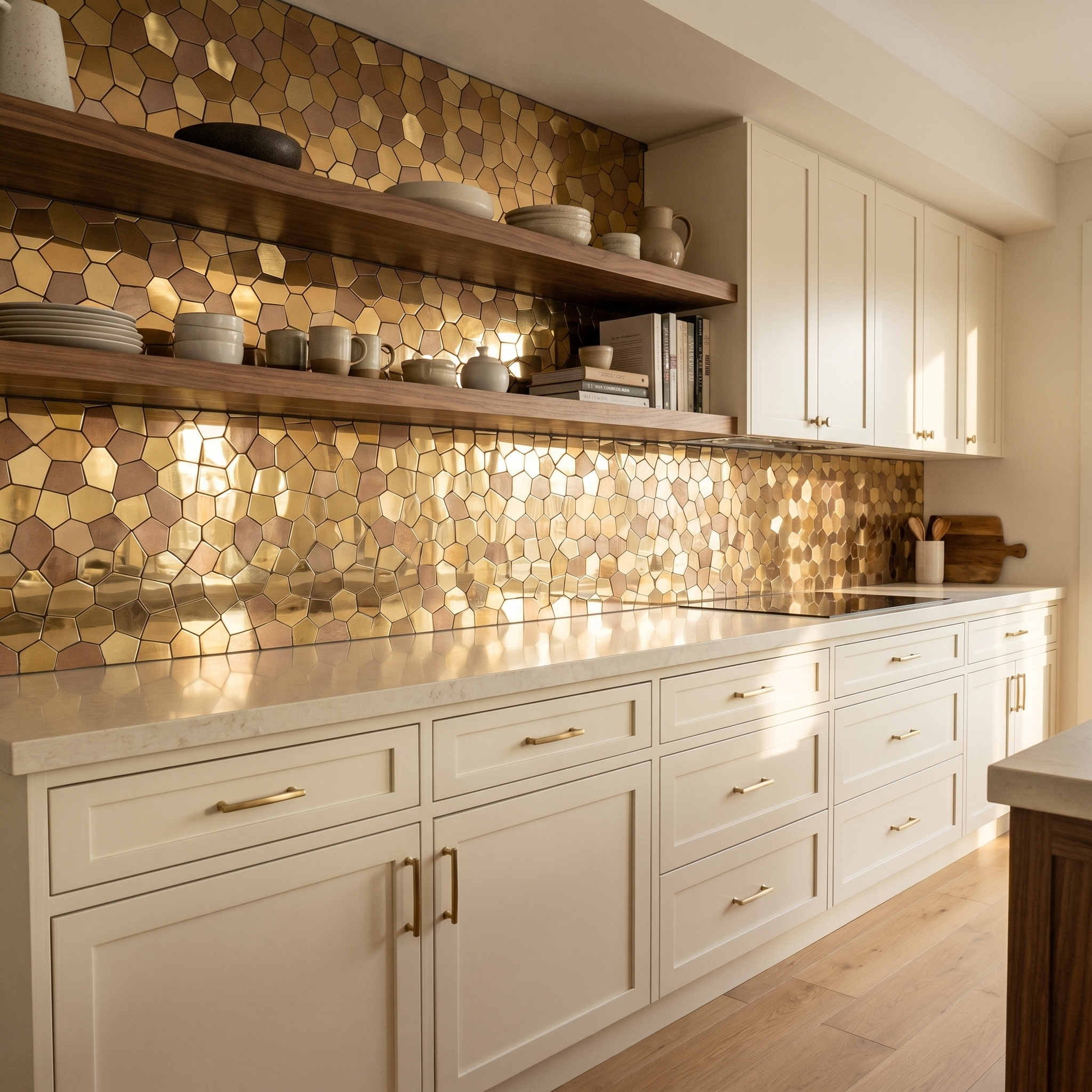 Polygon Gold Peel & Stick Splashback | 30×26.2 cm | Self-Adhesive Mosaic Tile