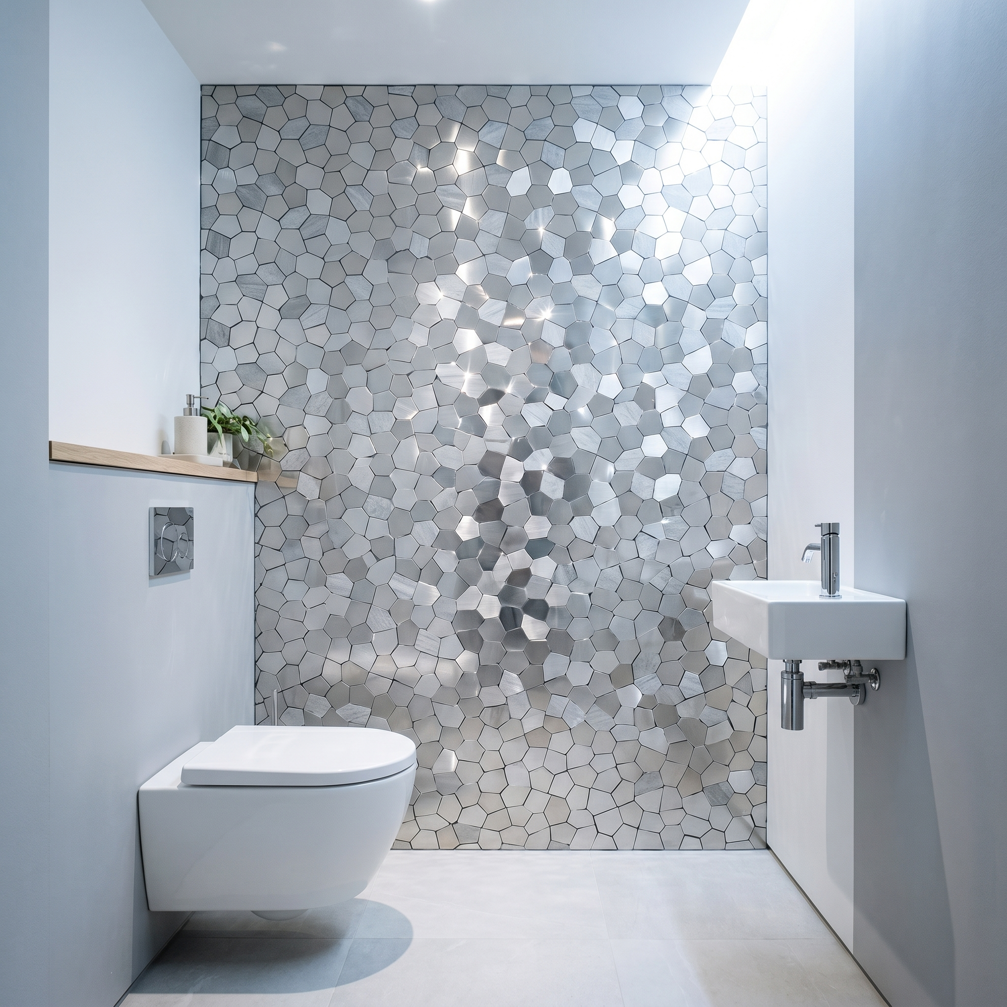 Polygon Silver Peel & Stick Splashback | 30×26.2 cm | Self-Adhesive Mosaic Tile