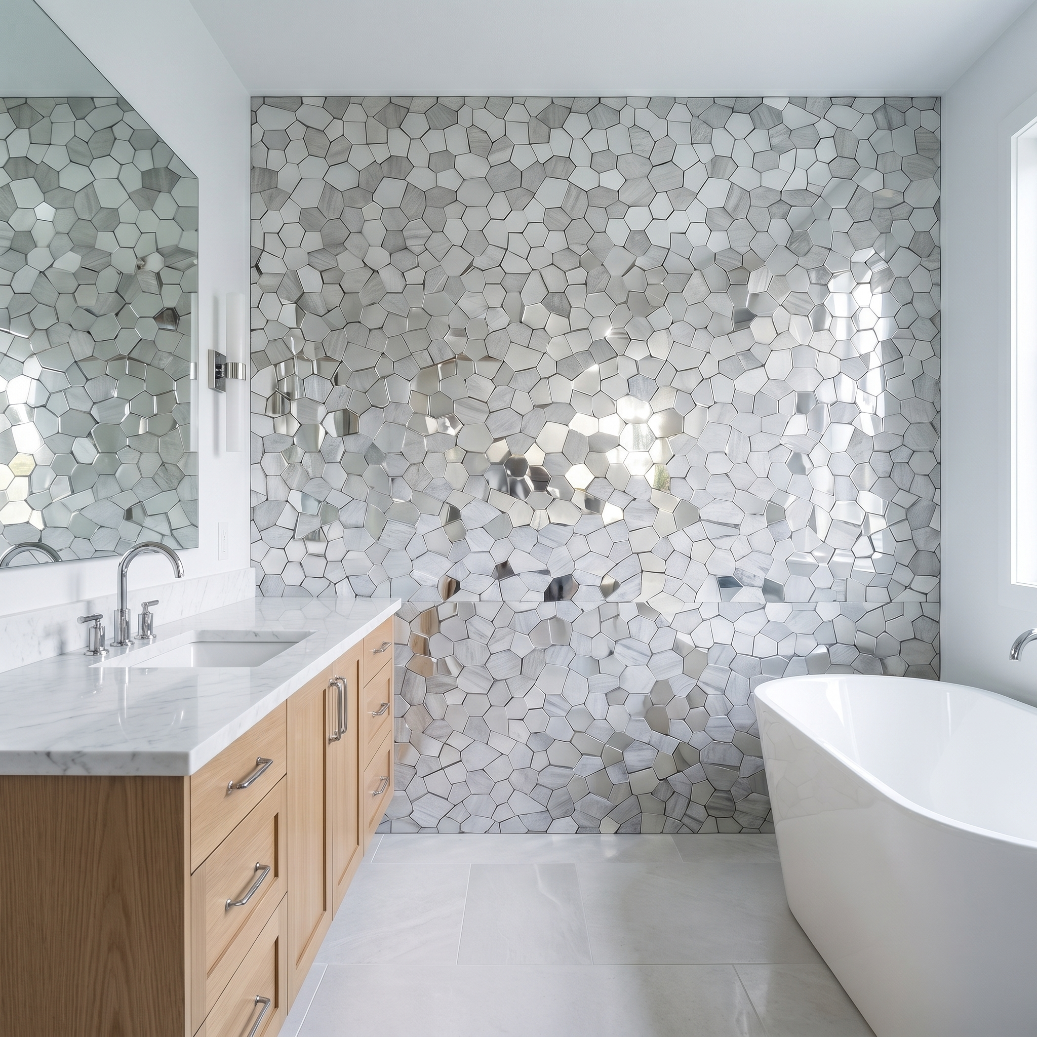 Polygon Silver Peel & Stick Splashback | 30×26.2 cm | Self-Adhesive Mosaic Tile