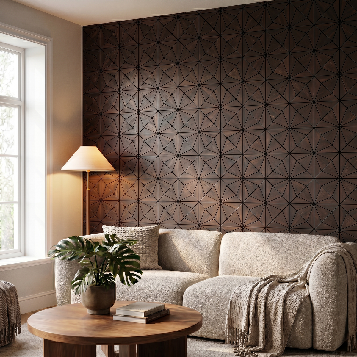 Nolan Rose Black decorative wall panel in a modern living room