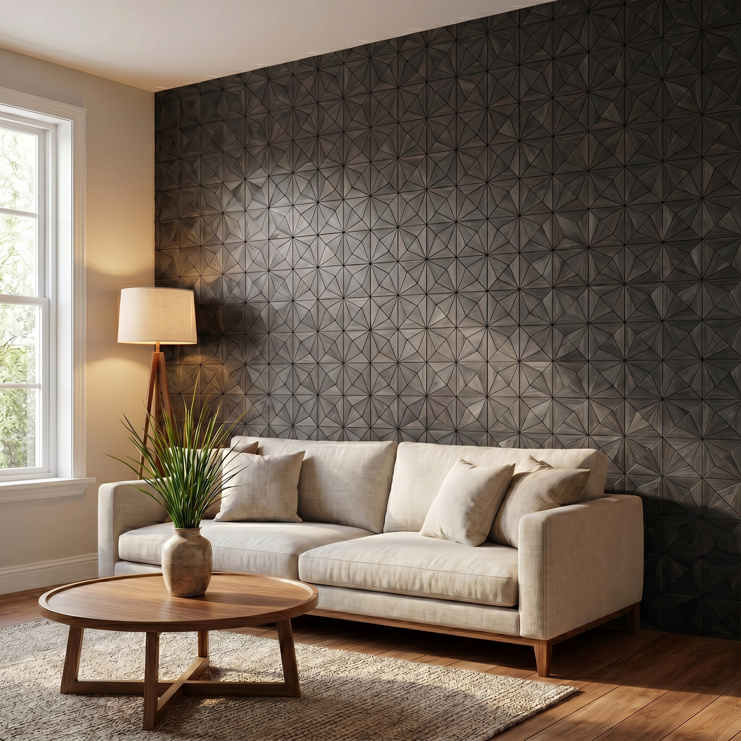 Nolan Black decorative wall panel in a modern living room