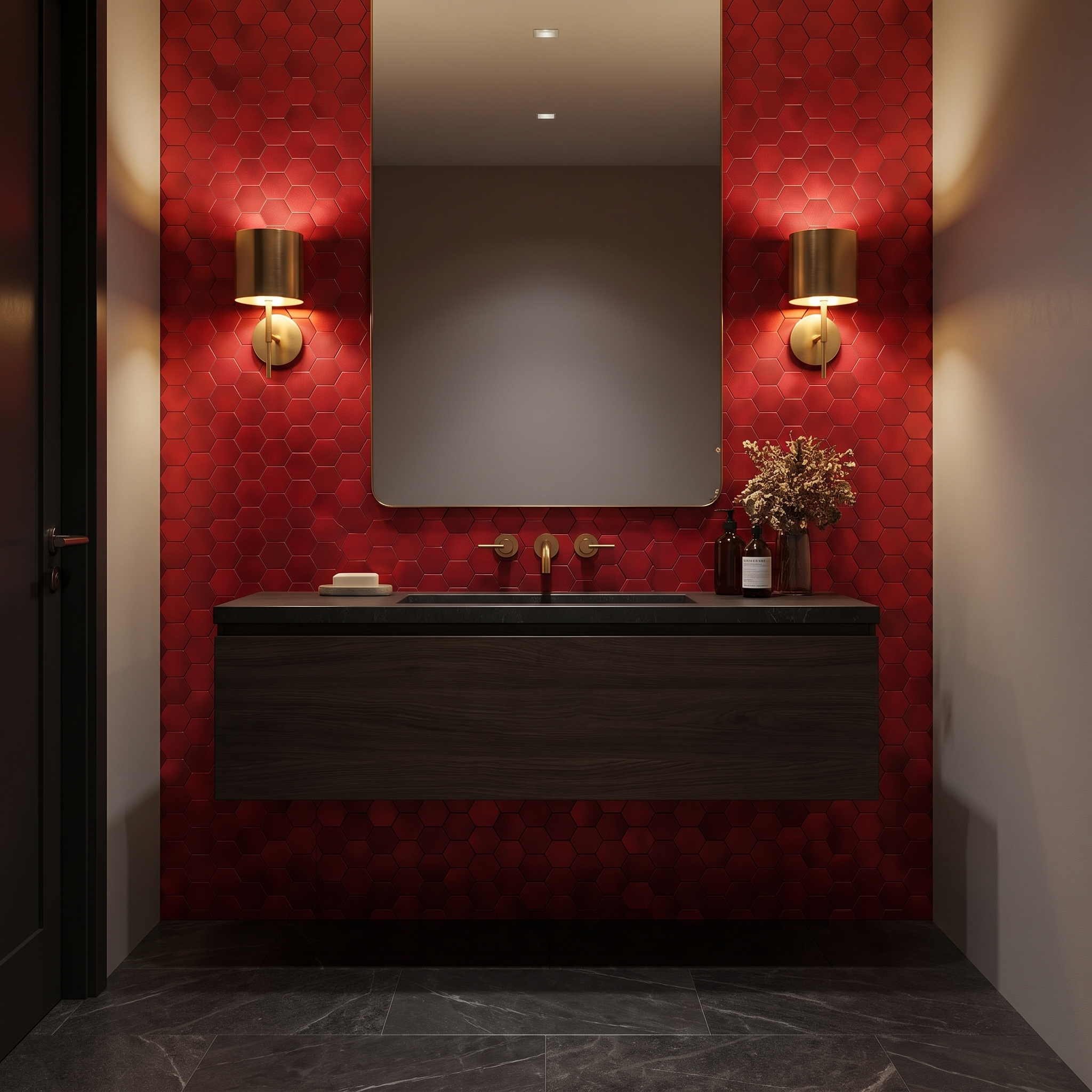Hexagon Red Peel & Stick Splashback | 28.8×29.2 cm | Self-Adhesive Mosaic Tile