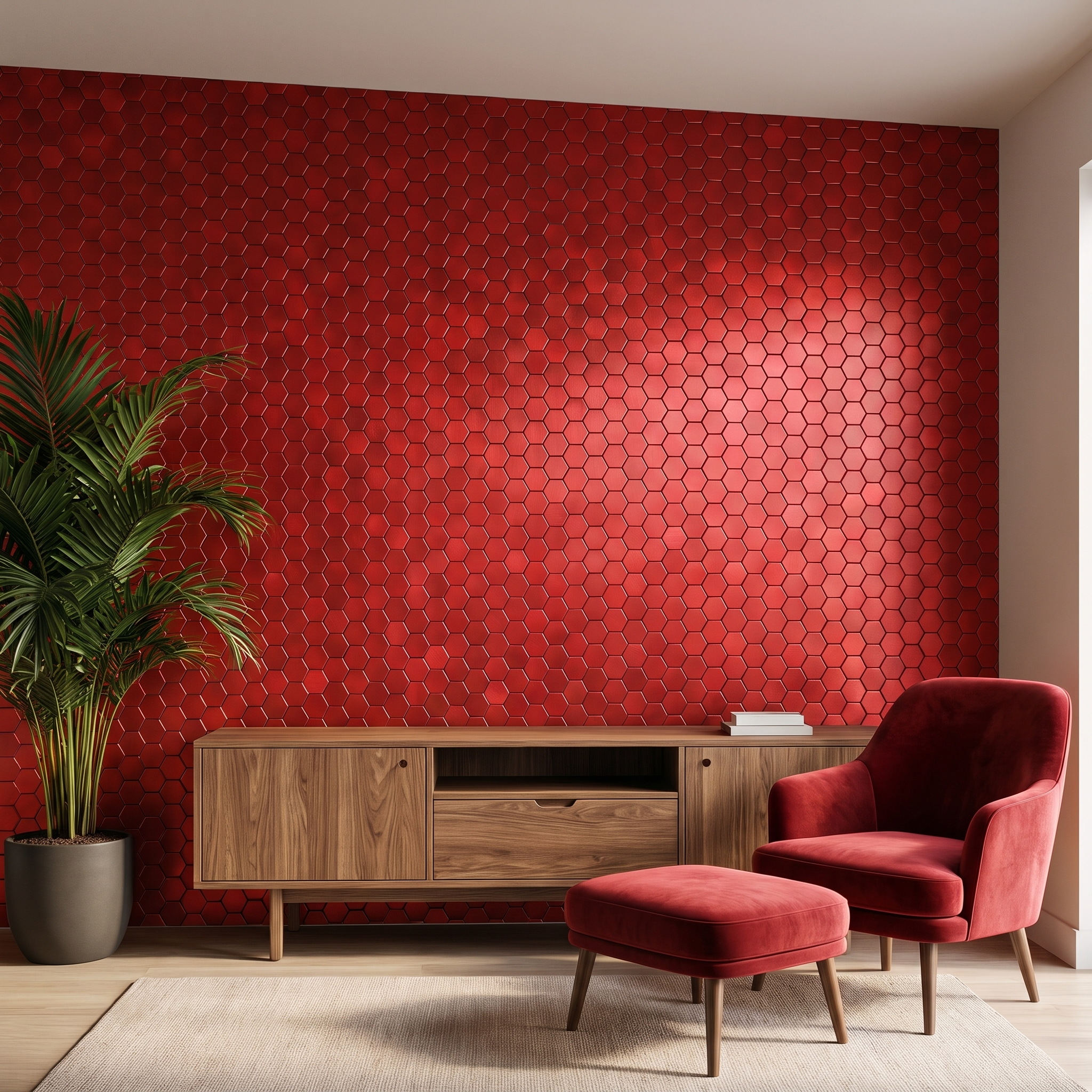 Hexagon Red Peel & Stick Splashback | 28.8×29.2 cm | Self-Adhesive Mosaic Tile