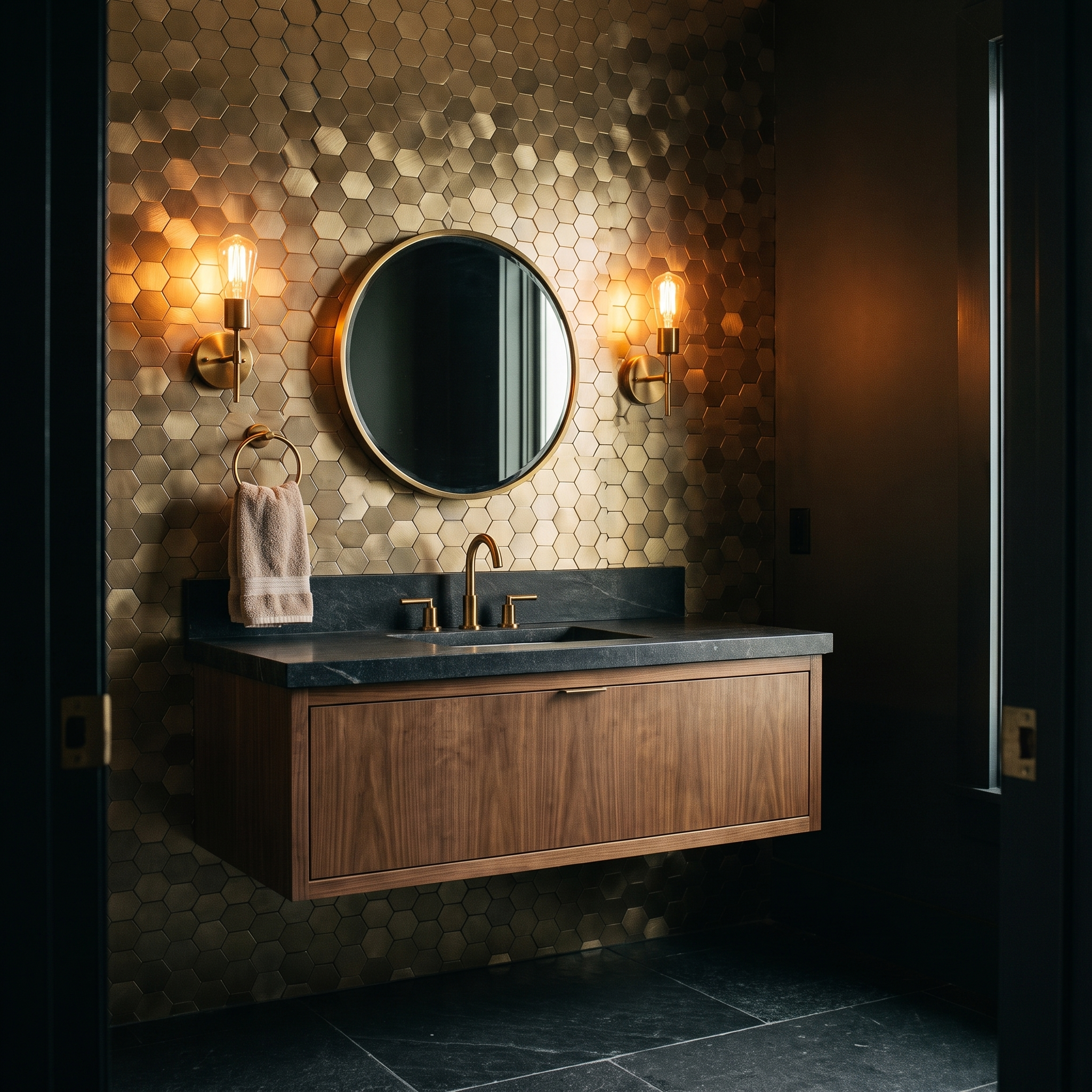 Hexagon Gold Peel & Stick Splashback | 28.8×29.2 cm | Self-Adhesive Mosaic Tile