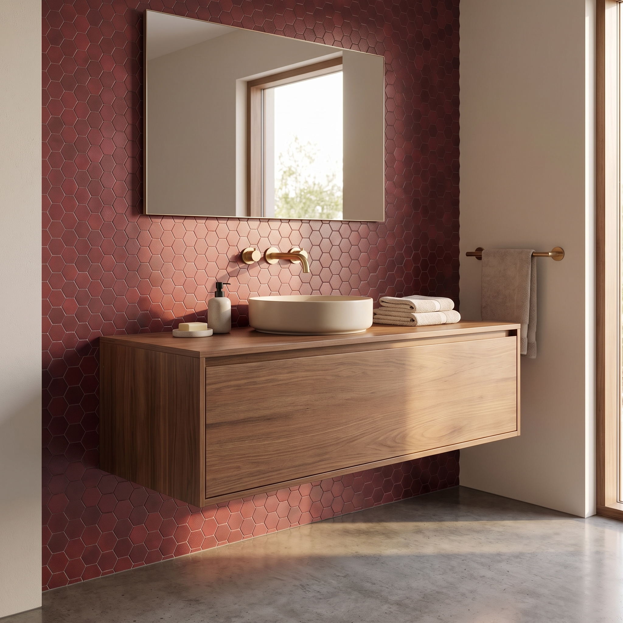 Hexagon Burgundy Peel & Stick Splashback | 28.8×29.2 cm | Self-Adhesive Mosaic Tile