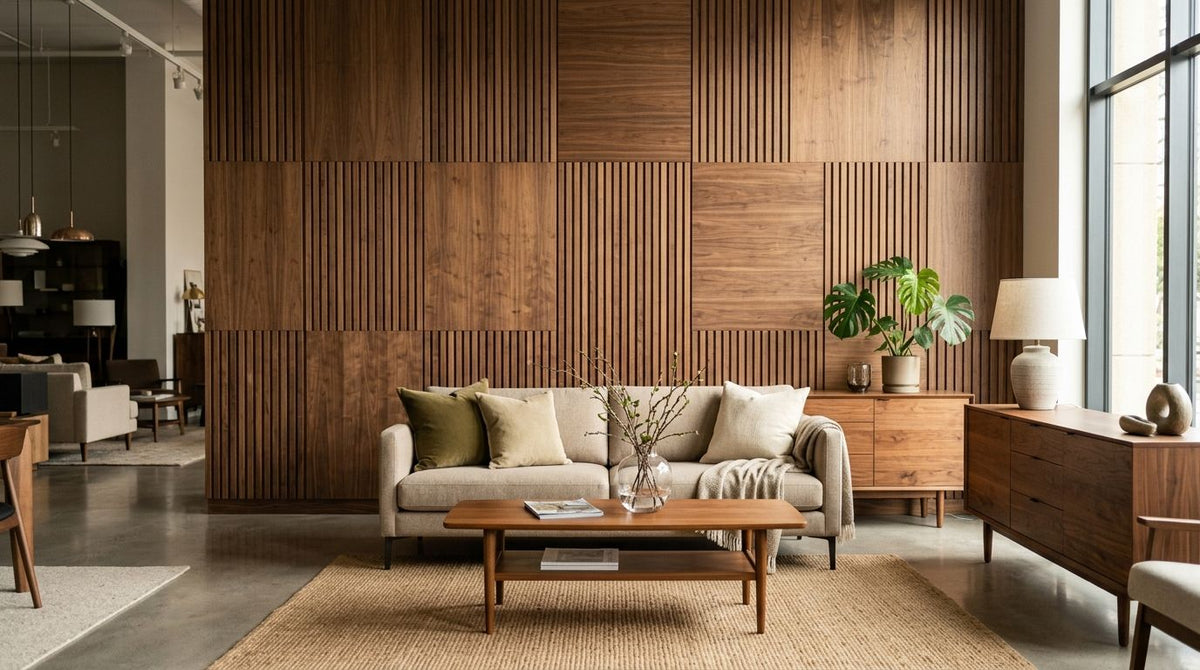 Wooden wall panels for furniture showroom interiors