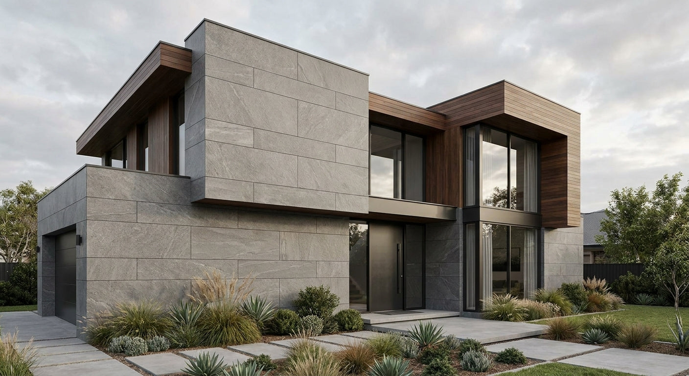 Stone grey cladding for contemporary house exteriors