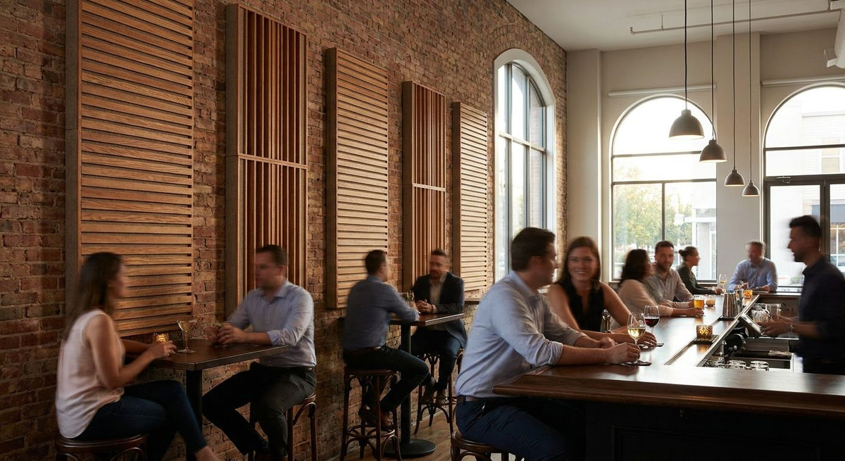 Acoustic wood panels for bars