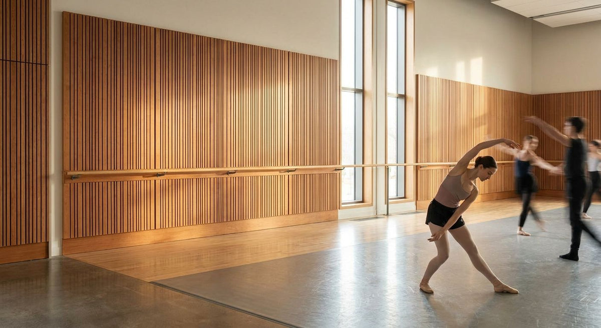 Acoustic wood panels for dance studio walls