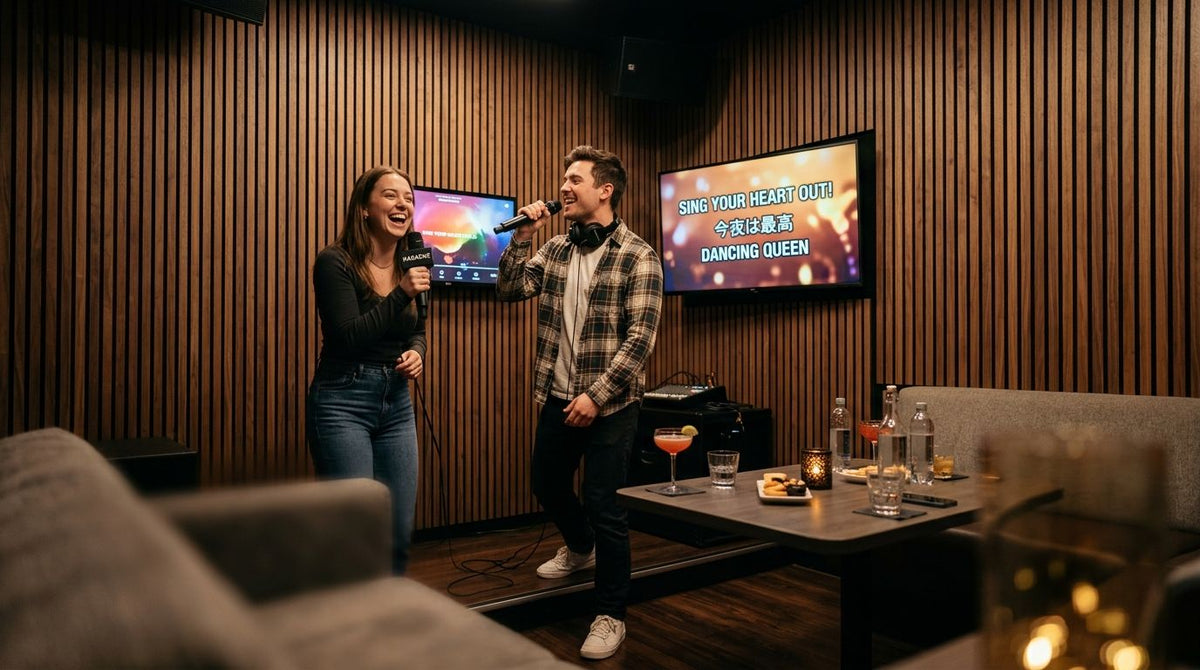 Acoustic wood panels for karaoke booth walls
