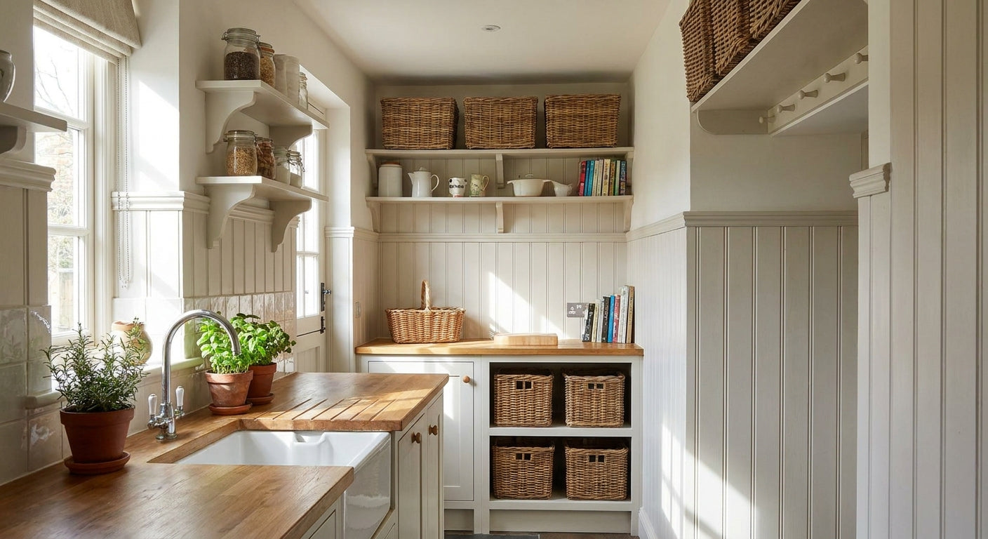Bead board panelling for kitchen and utility walls