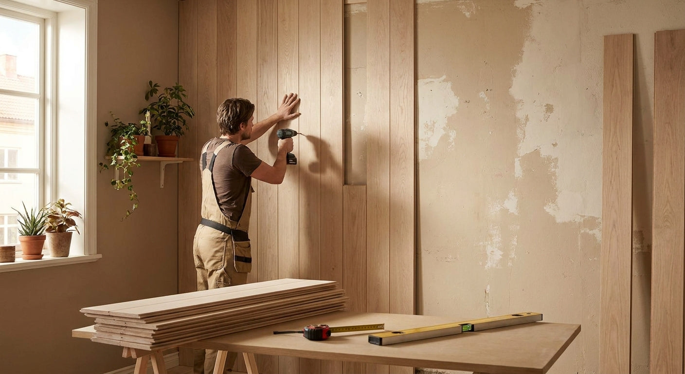 How to cover an ugly interior wall with wood panels