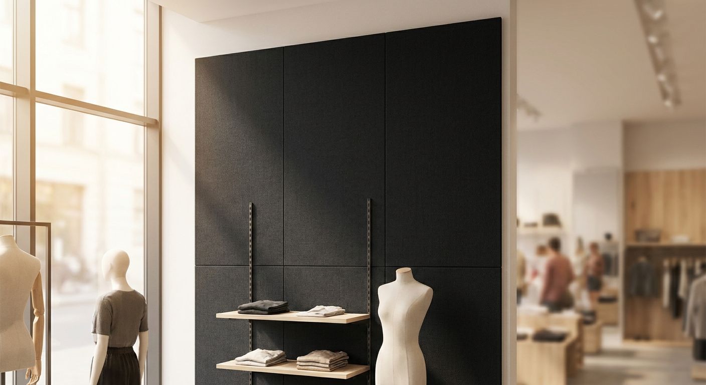 Black acoustic wall panels for retail store interiors