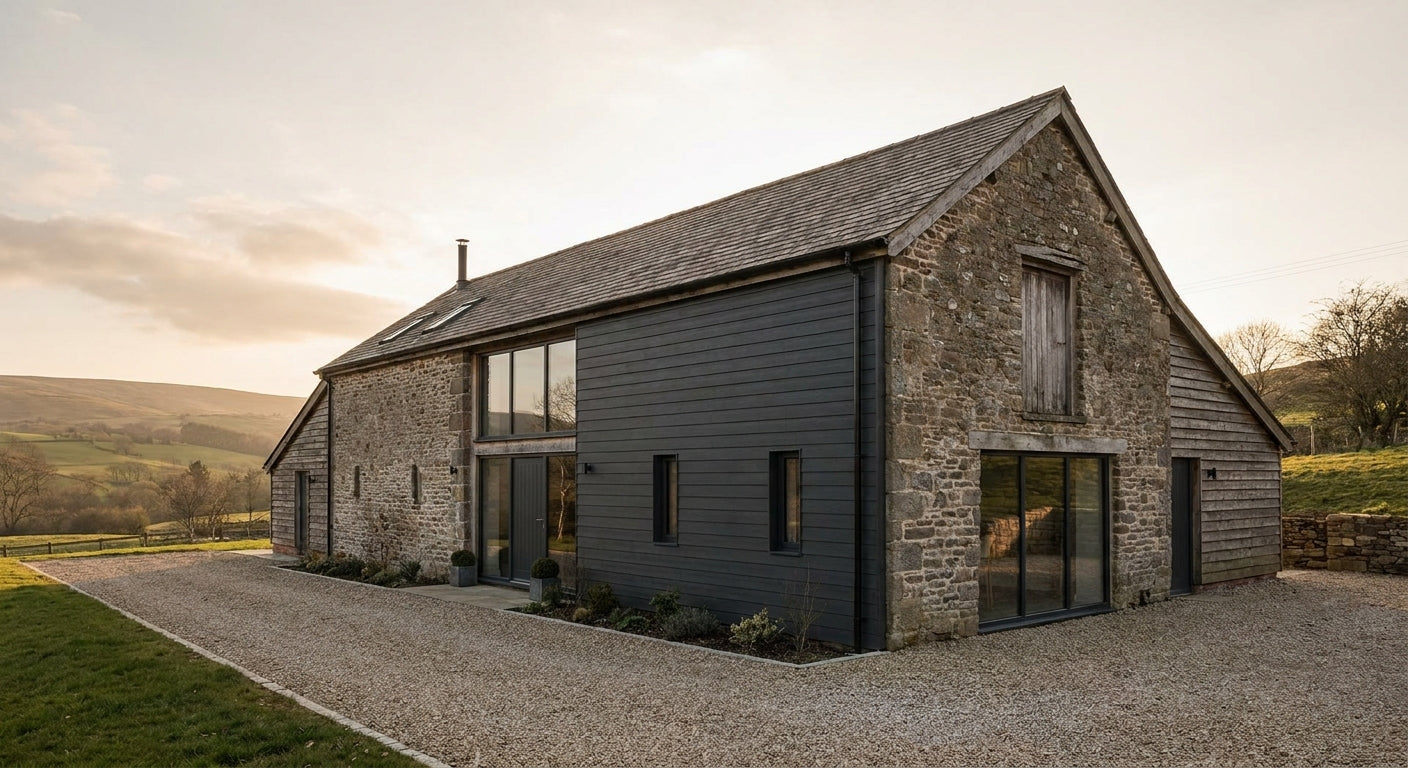 Composite wall cladding for barn conversion exteriors