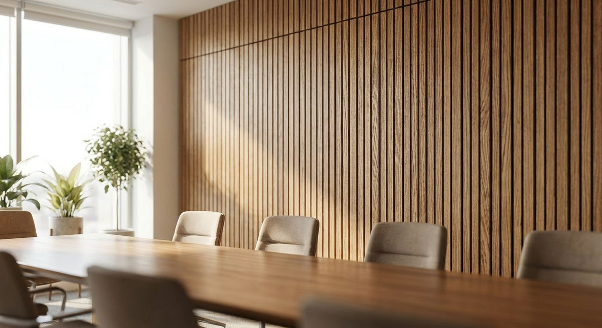 Acoustic wood panels for meeting rooms