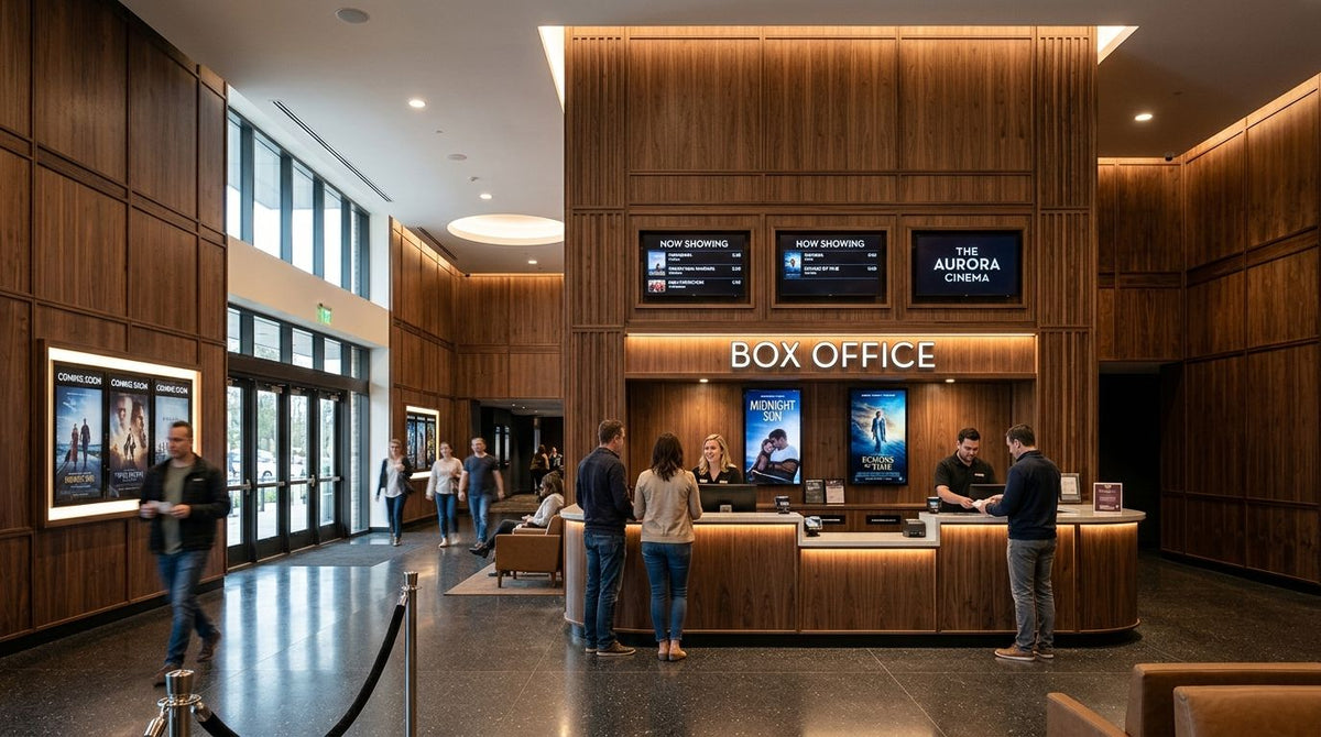 Wooden wall panels for cinema foyer and box office walls