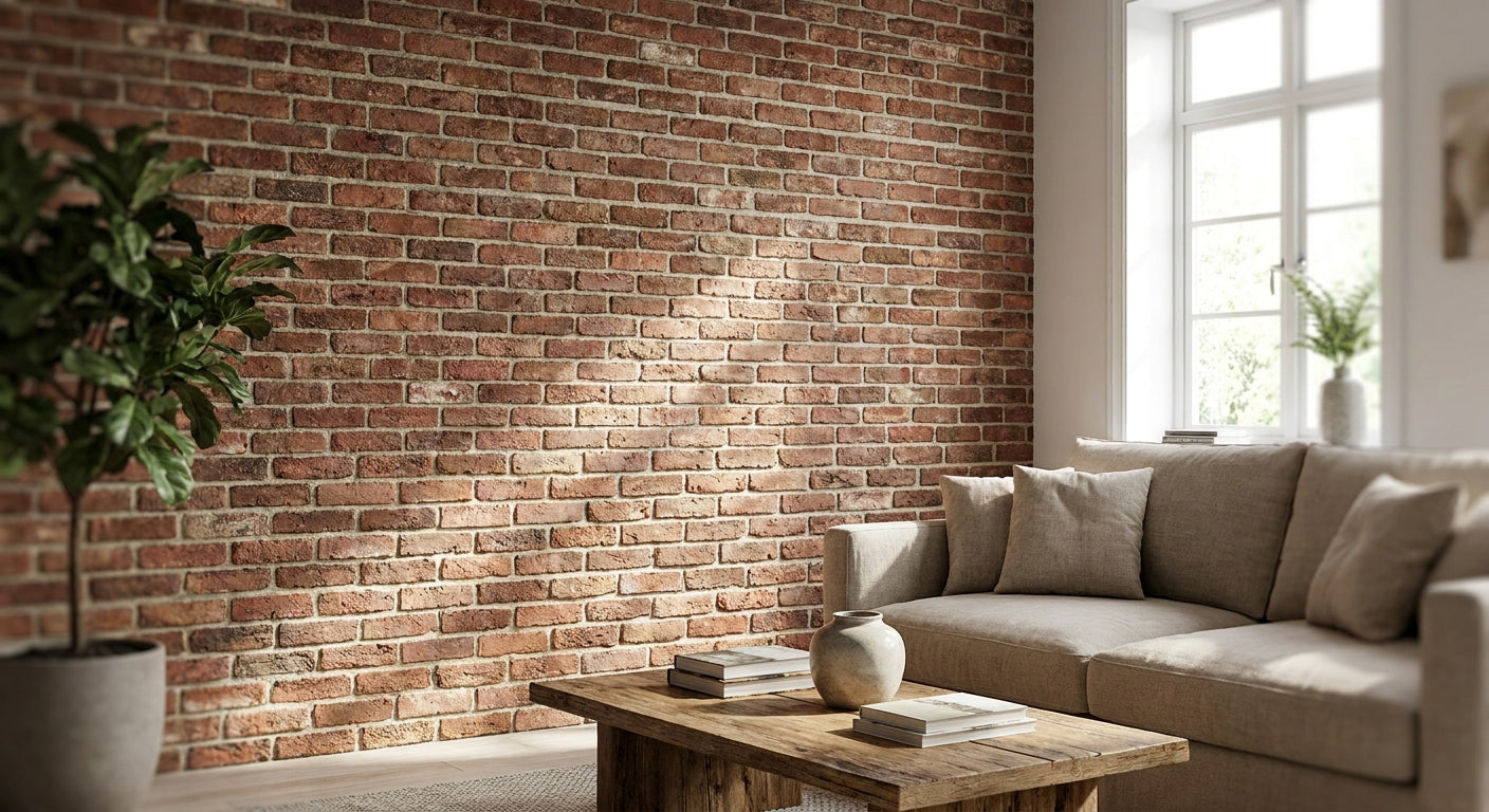 Brick slip cladding for interior feature walls