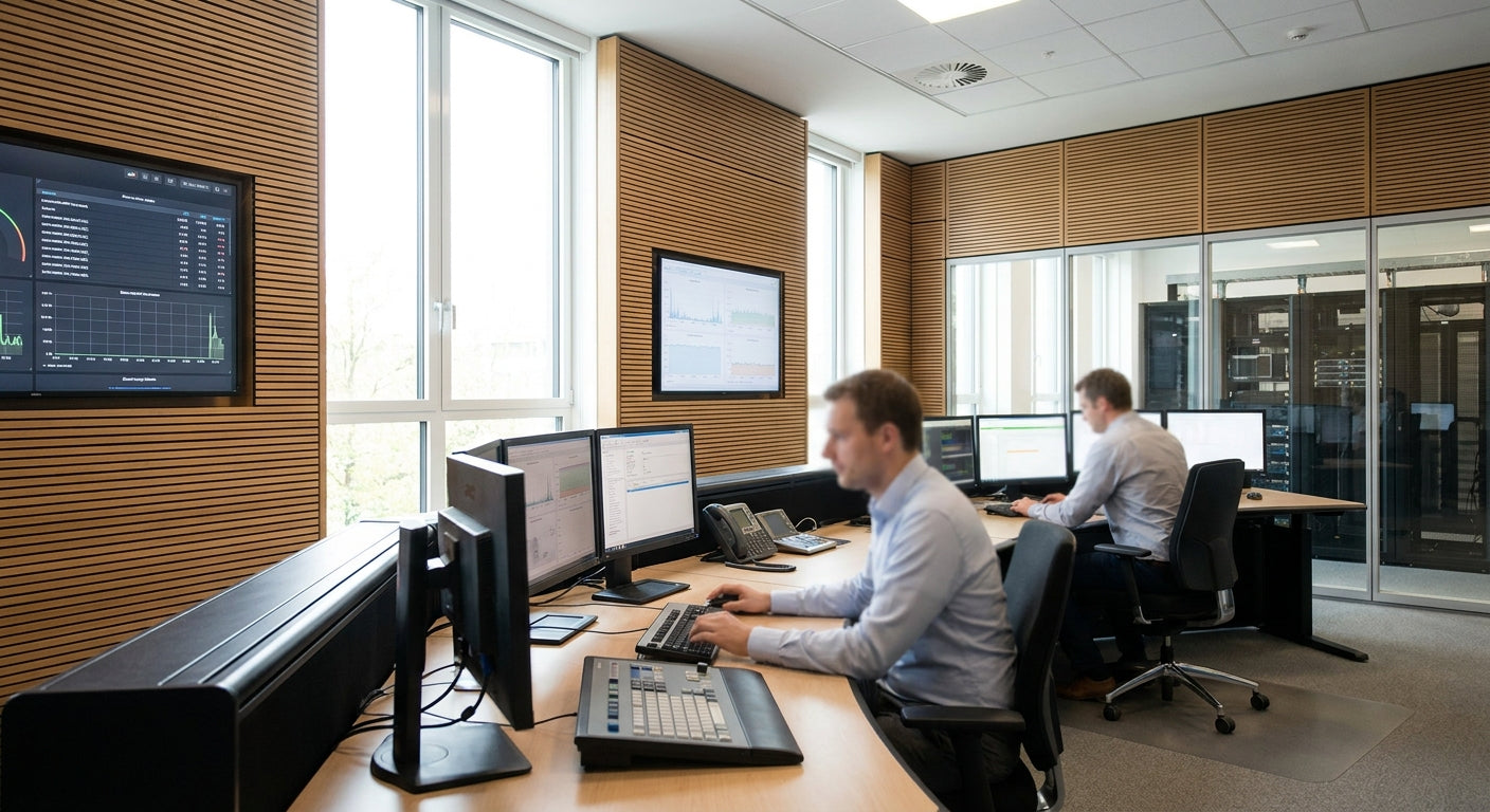 Acoustic wood panels for data centre control rooms