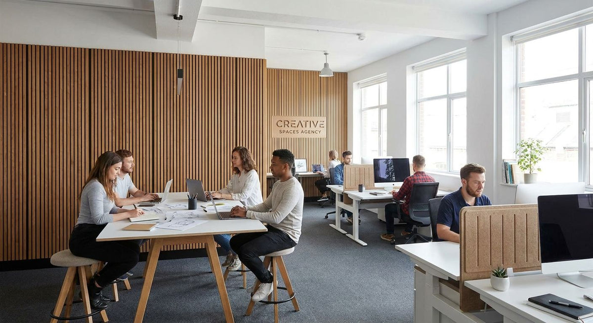 Acoustic wood panels for advertising agency offices