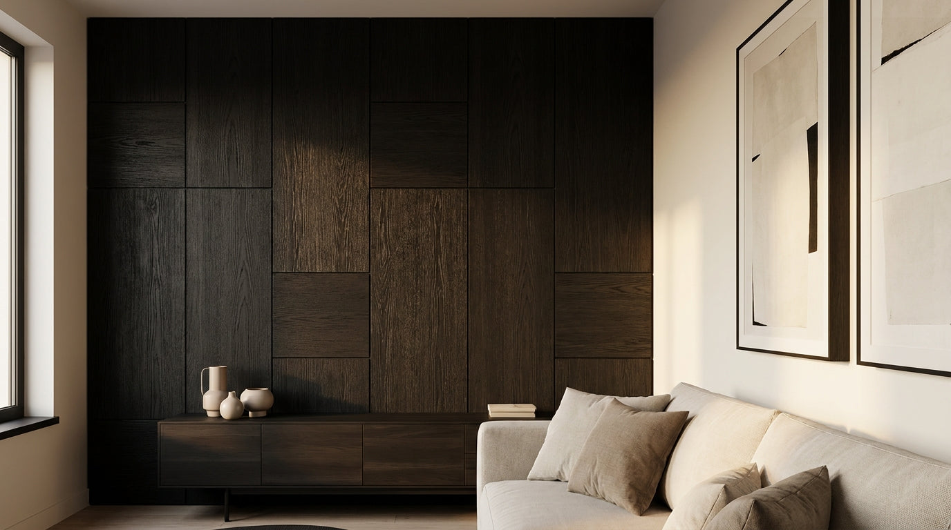 Black oak wall panels for feature walls