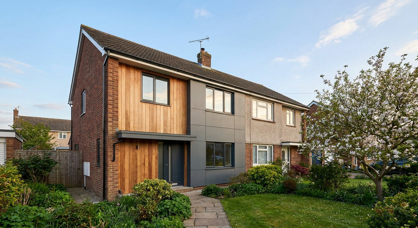 External wall cladding for semi-detached houses