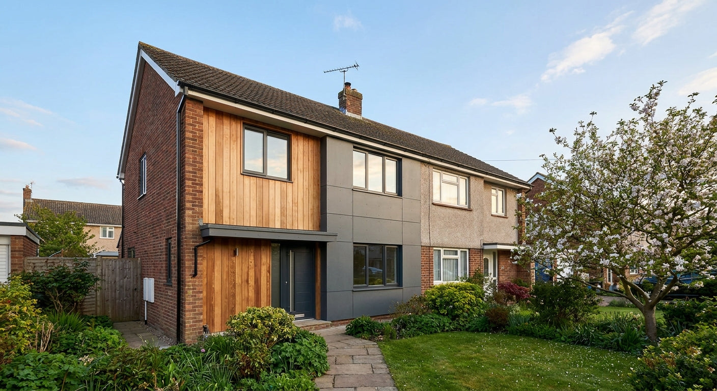 External wall cladding for semi-detached houses