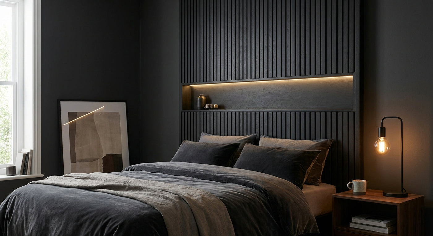 Best black oak wall panels for moody bedroom walls