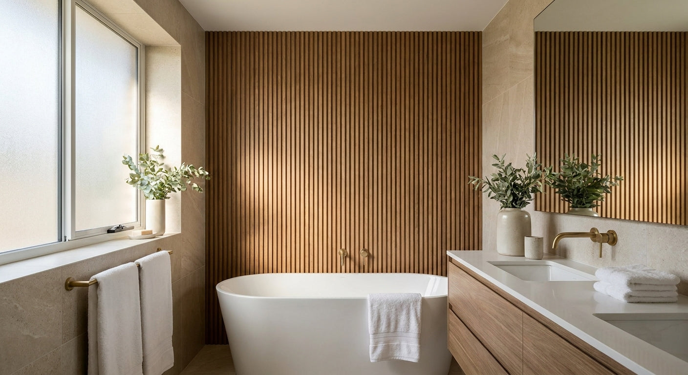 Wooden wall panels for bathroom feature walls