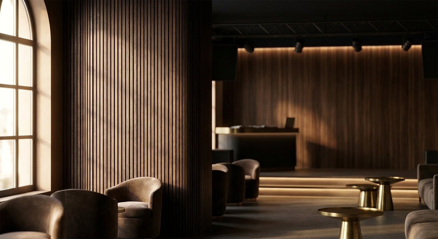 Acoustic wood panels for nightclub walls
