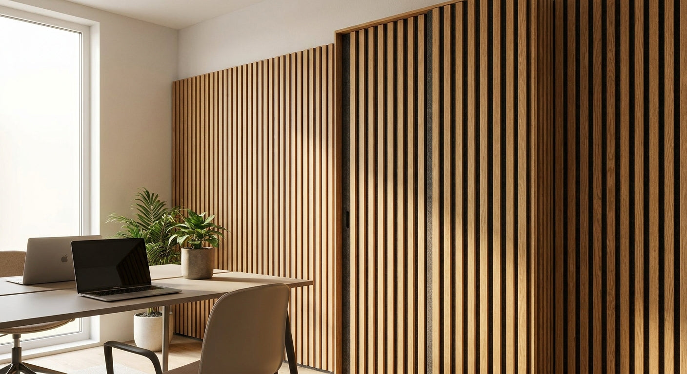 Acoustic wood panels for modular building interiors