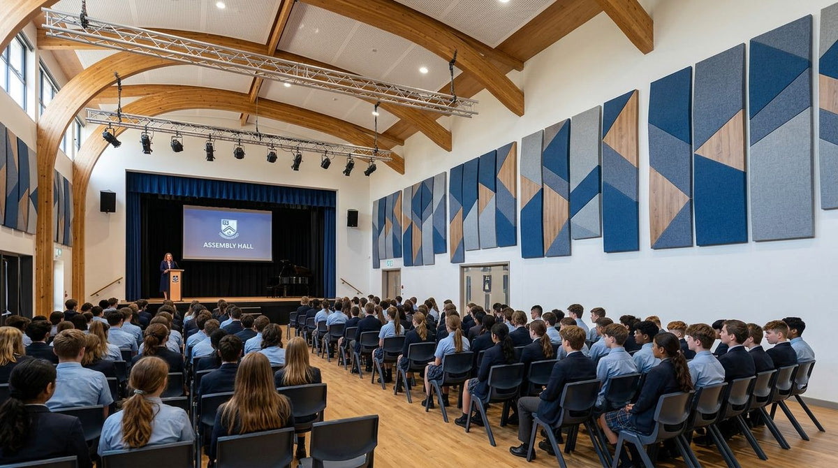 Acoustic panels for school assembly hall walls