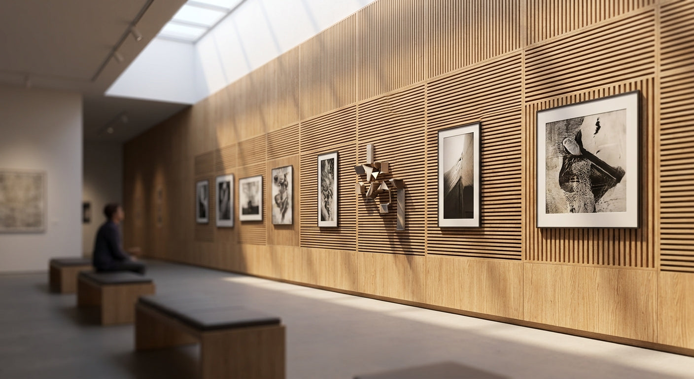 Acoustic wood panels for museum and gallery exhibition walls