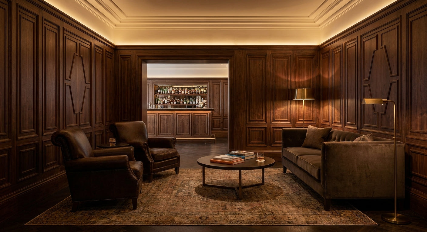 Wooden wall panels for private members club interiors