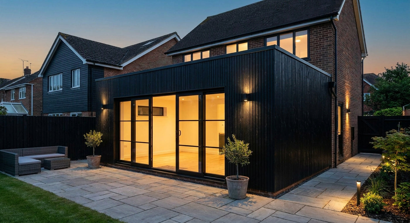 Black exterior wall cladding for garage conversions