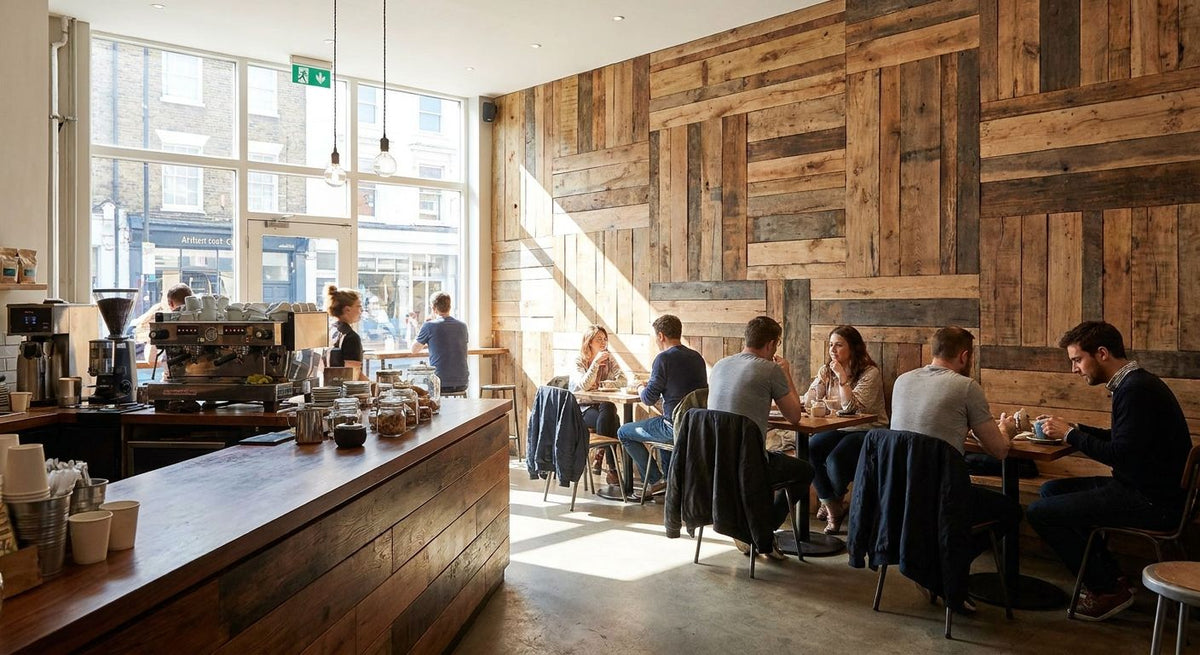 Wooden wall panels for cafe and coffee shop interiors