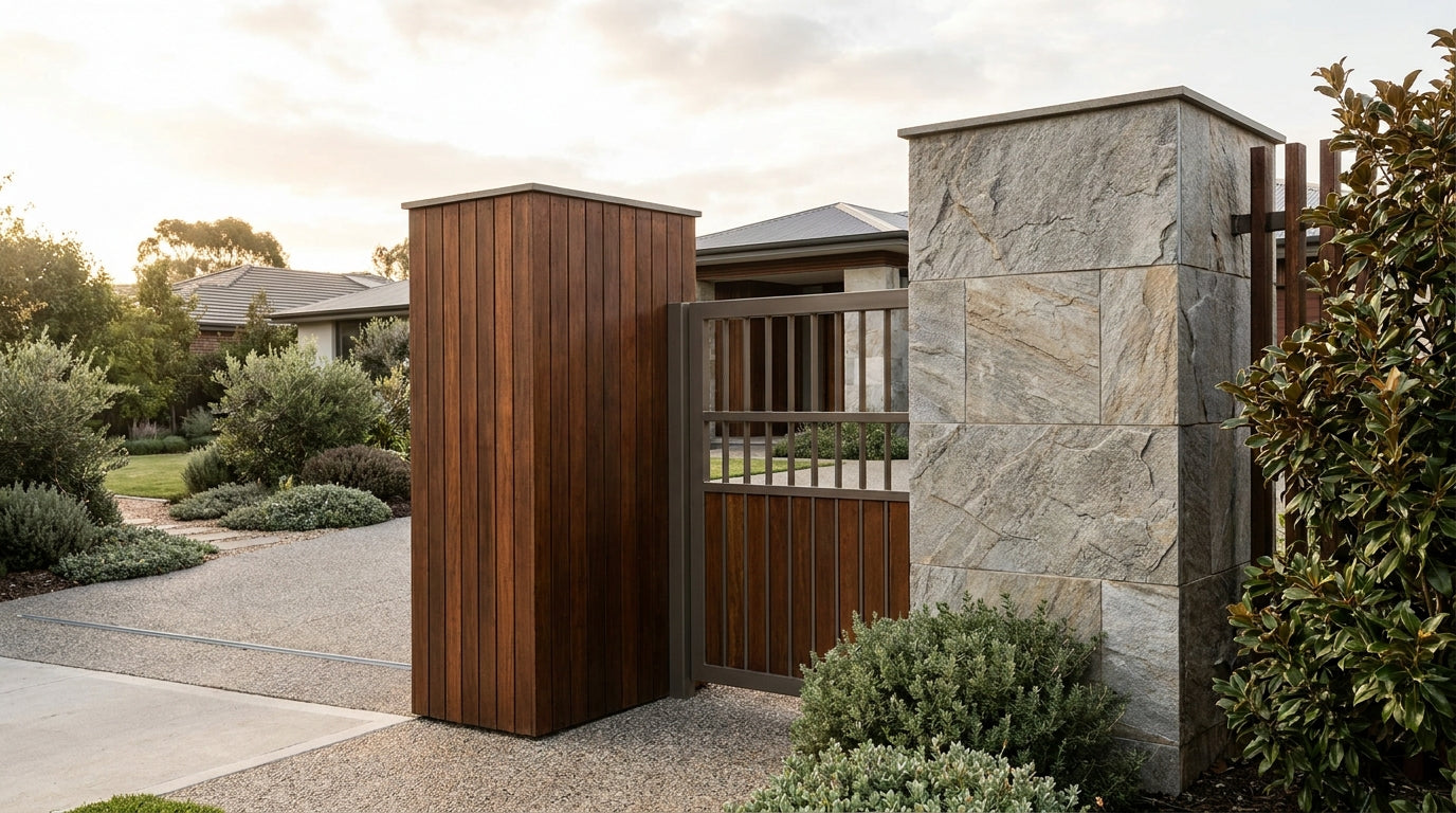Exterior cladding panels for timber gate pier columns