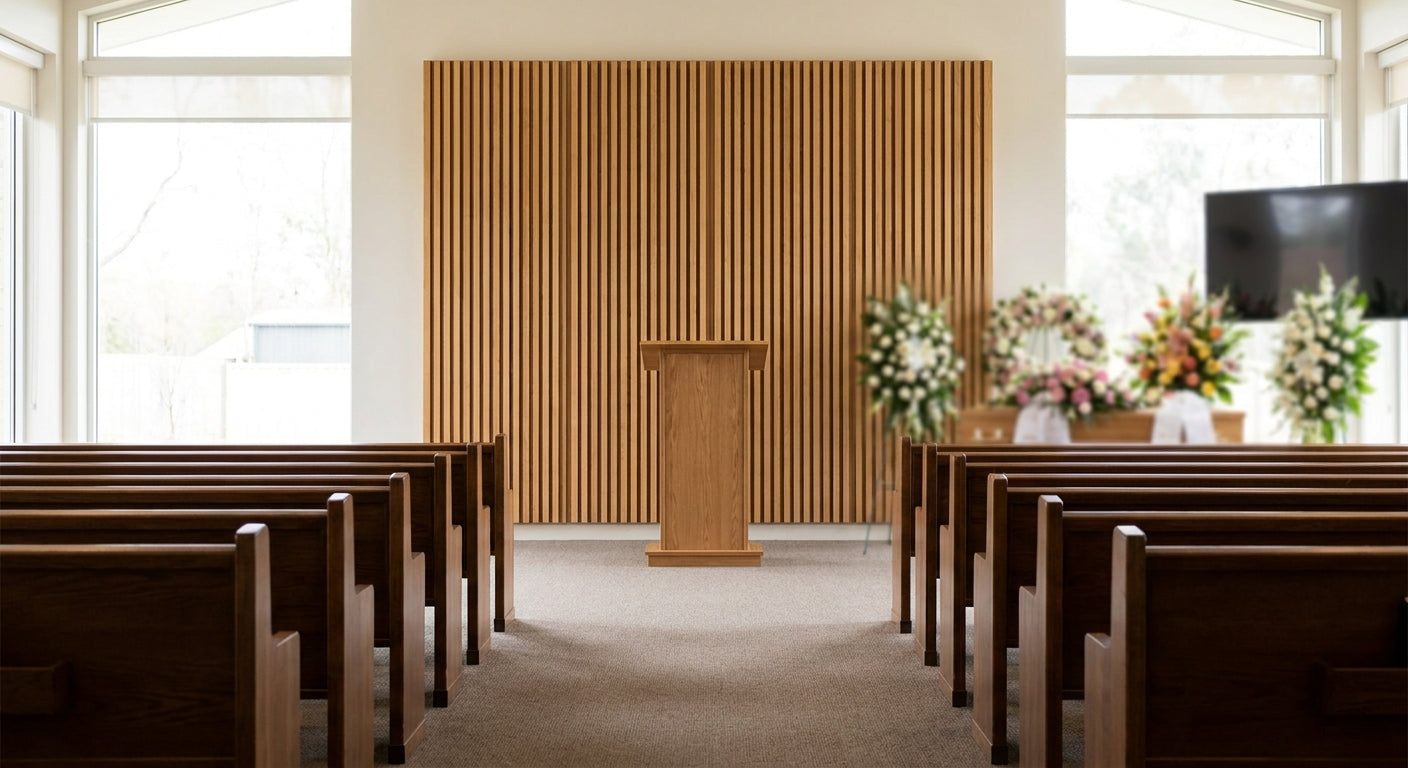 Acoustic wood panels for funeral home chapels
