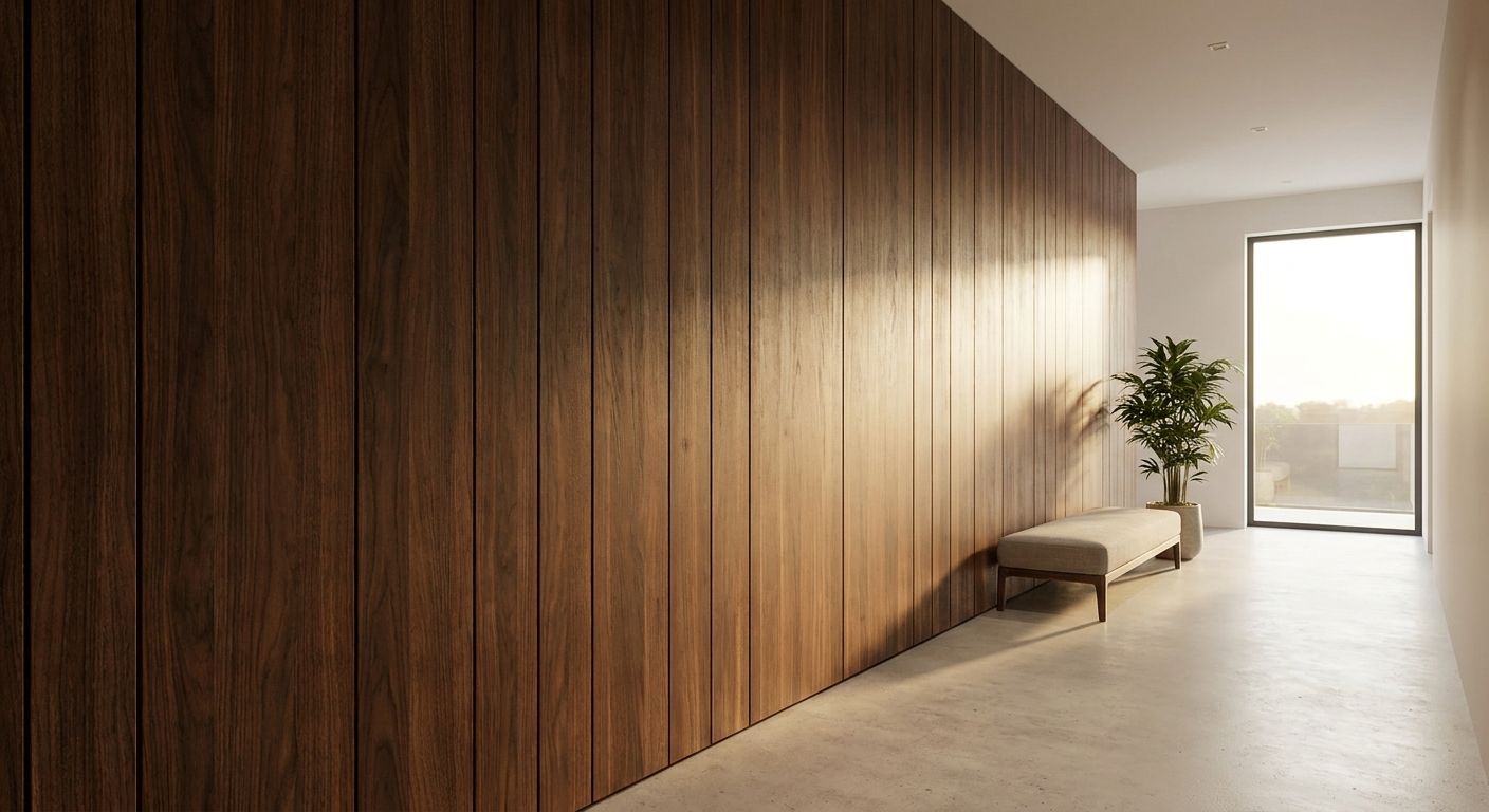Walnut wall panels for hallway feature walls