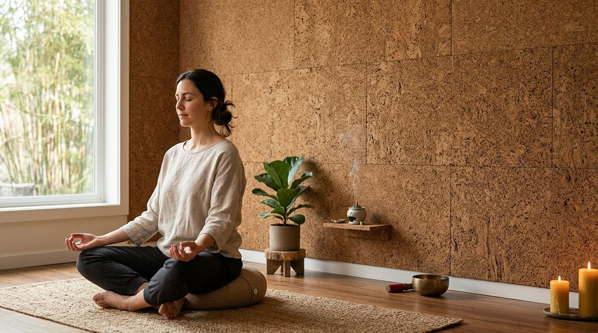 Cork wall panels for meditation and mindfulness rooms