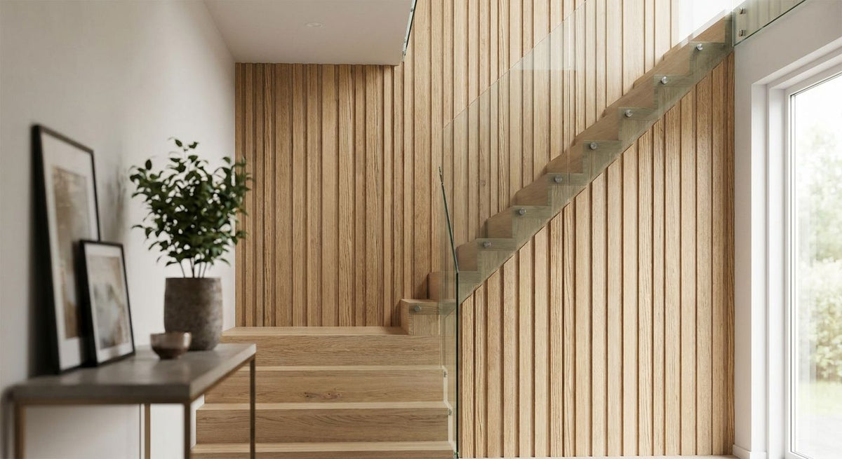 Wooden wall panels for staircases