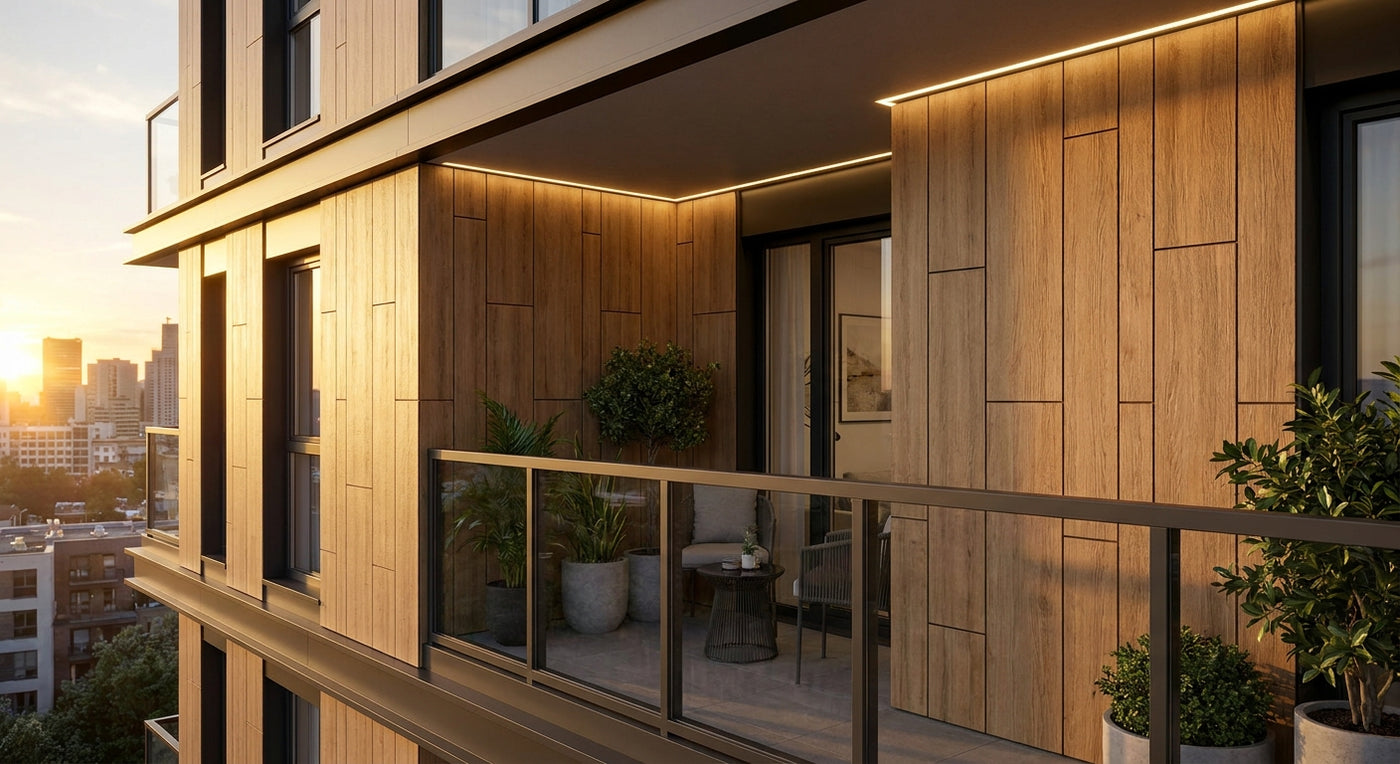 Exterior cladding panels for balcony walls