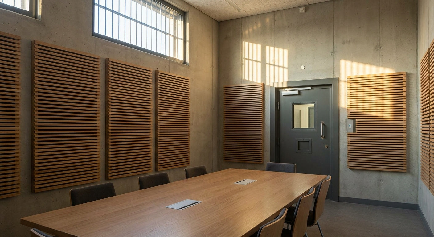 Acoustic wood panels for prison meeting rooms