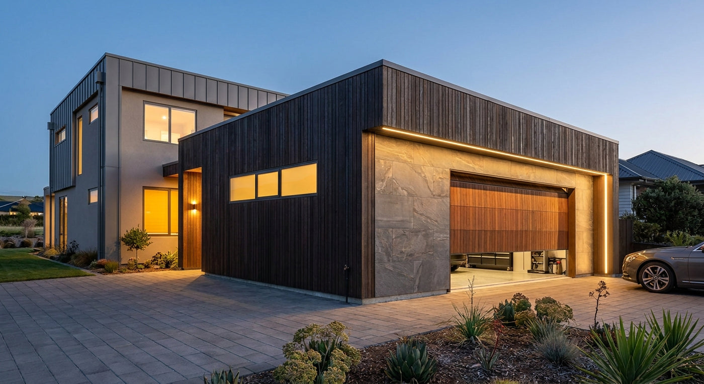 Exterior cladding for garage walls