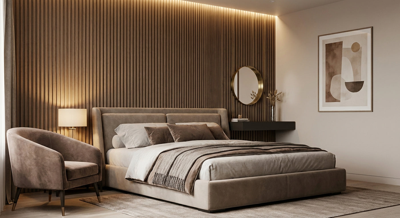 Mocca wall panels for bedroom accent walls