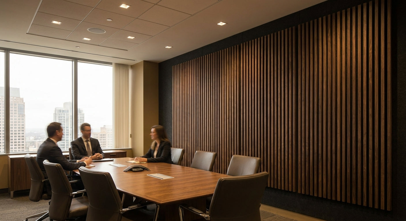 Acoustic wood panels for law firm meeting rooms